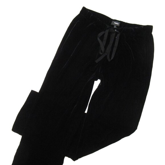 NWT Theory Winszlee in Black Fixture Matte Velvet Drawstring Relaxed Pants P XS - Picture 6 of 15